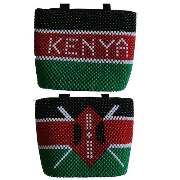KENYA AFRICA Beaded Bucket Shoulder Handbag 12" W x‎ 9" H x 6" D - Picture 1 of 12